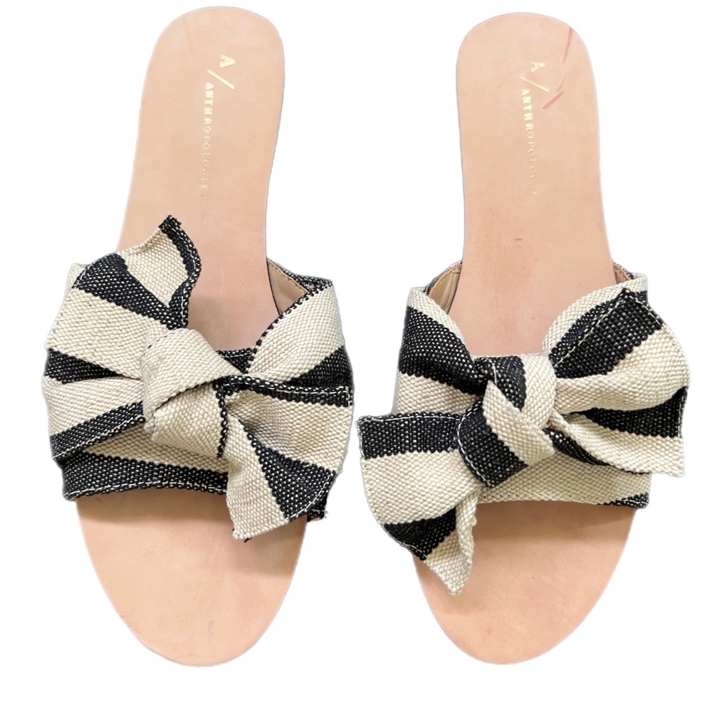Like New - Anthropologie Striped Knotted Canvas Slide Sandals Size 9 US